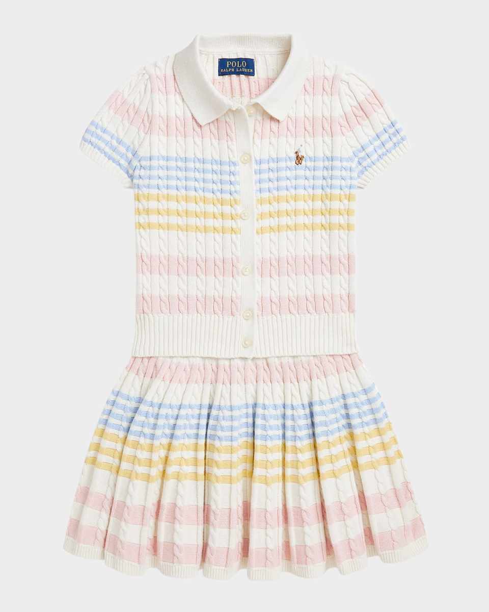 Girl's Two-Piece Stripe Cardigan and Skirt Set, Size 2-6X